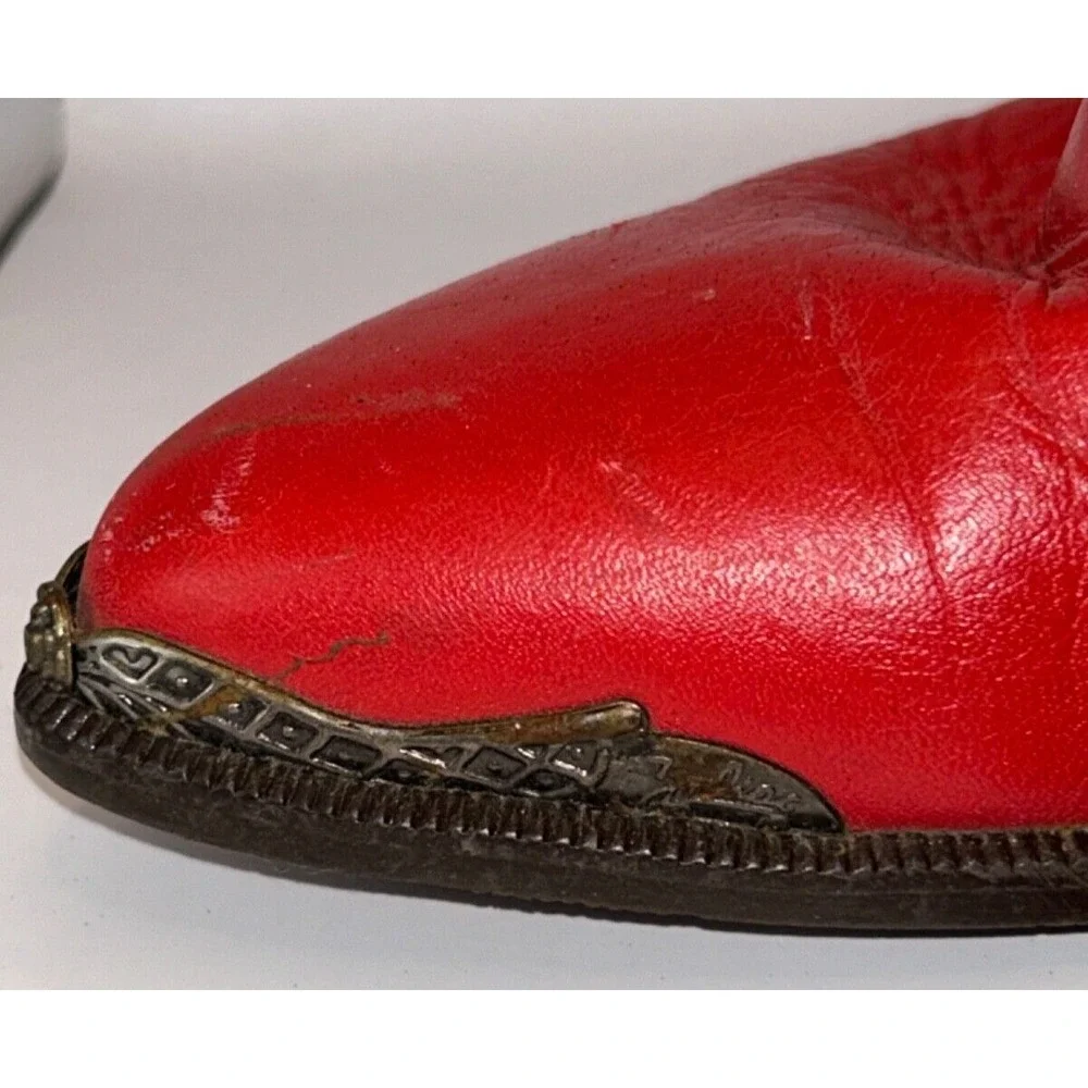 ZODIAC Vintage 80s Lauper Red Leather Slouchy Cowboy Boots Womens 6.5 Charm‎